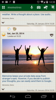 Screenshot of the application Memoires: personal diary - #2