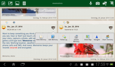 Screenshot of the application Memoires: personal diary - #10