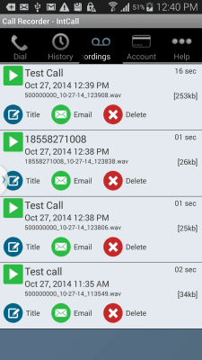 Screenshot of the application Call Recorder - IntCall - #3