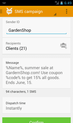 Screenshot of the application AtomPark SMS - #2