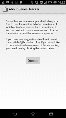 Screenshot of the application Season / TV Show Tracker - #3