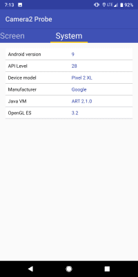 Screenshot of the application Camera2 API Probe - #4