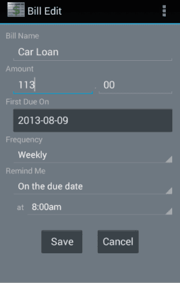 Screenshot of the application Billski bill tracker - #2