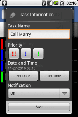 Screenshot of the application ToDo Tasks - #2
