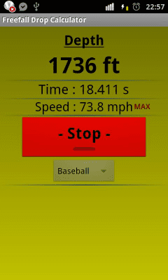 Screenshot of the application Freefall Depth Stopwatch - #2