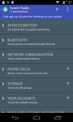Screenshot of the application aSpotCat (permission list) - #5
