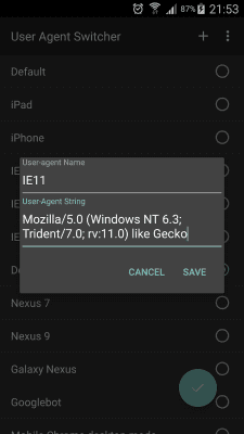 Screenshot of the application Chrome User Agent Switcher - #2