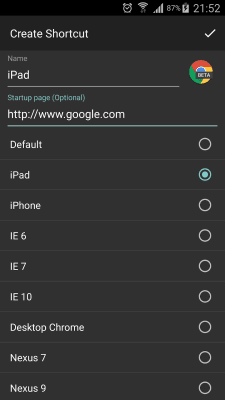 Screenshot of the application Chrome User Agent Switcher - #3