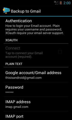 Screenshot of the application Backup To Email - #2