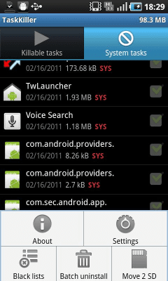 Screenshot of the application Task Killer Free - #2