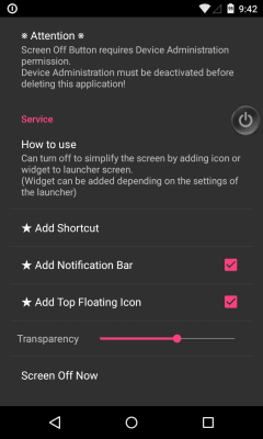 Screenshot of the application Screen Off Button - #2