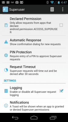 Screenshot of the application ClockworkMod Superuser - #7