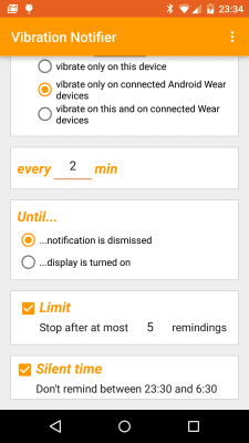 Screenshot of the application Vibration Notifier - #2