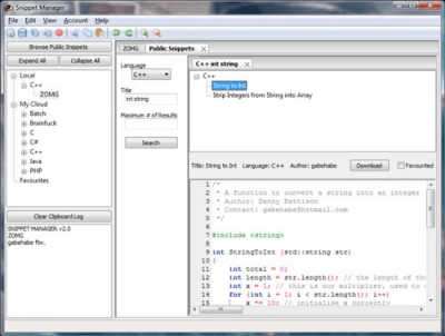 Screenshot of the application Snippet Manager - #2