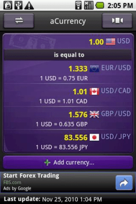 Screenshot of the application aCurrency (exchange rate) - #3