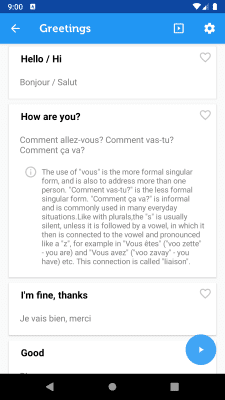 Screenshot of the application Learn French Phrasebook - #2