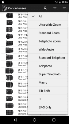 Screenshot of the application CanonLenses - #2