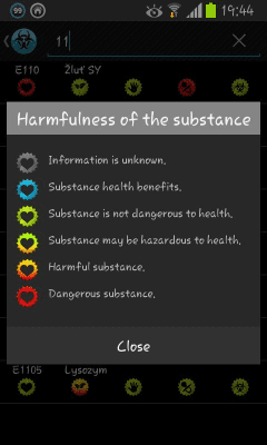 Screenshot of the application E Numbers/Food Additives - #2