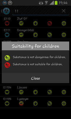 Screenshot of the application E Numbers/Food Additives - #5