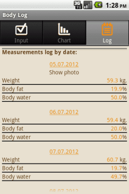 Screenshot of the application Bodylog. Journal of figure and weight. - #6