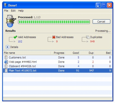 Screenshot of the application eMail Extractor - #1