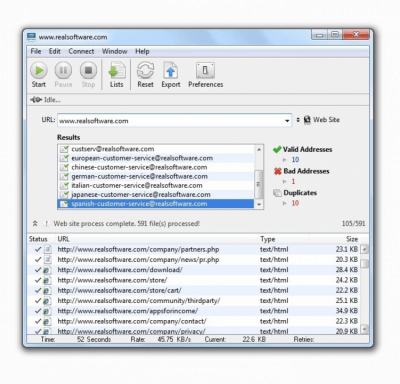 Screenshot of the application eMail List Builder - #1