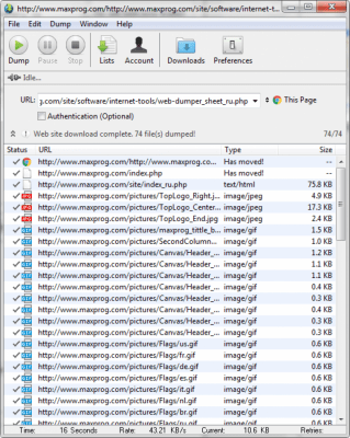 Screenshot of the application Web Dumper - #2