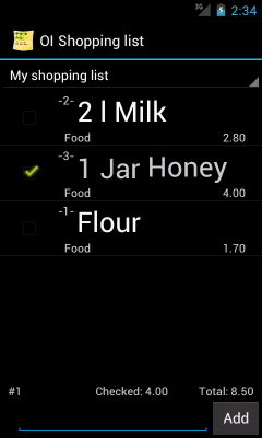 Screenshot of the application OI Shopping list - #6