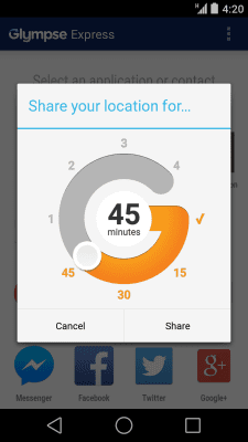 Screenshot of the application Glympse Express - #2