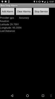 Screenshot of the application Bus Stop Alarm - #2