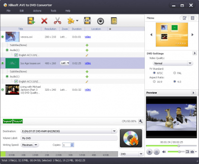 Screenshot of the application Xilisoft AVI to DVD Converter - #1