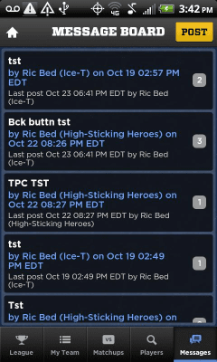 Screenshot of the application Yahoo! Fantasy Hockey 2012 - #8