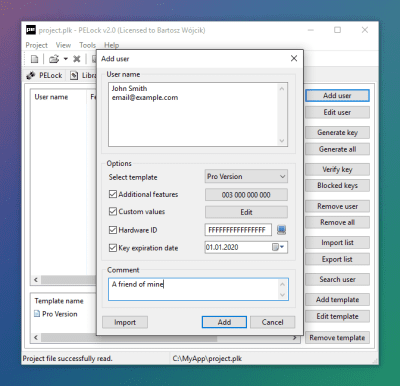 Screenshot of the application PELock - #5