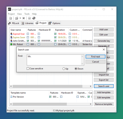Screenshot of the application PELock - #8