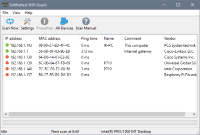 Screenshot of the application SoftPerfect WiFi Guard - #1