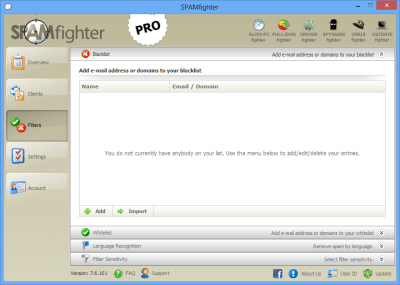 Screenshot of the application SPAMfighter Standard - #2