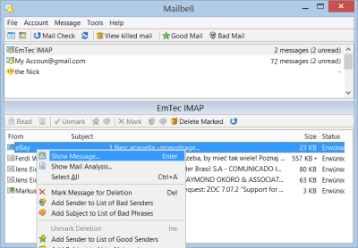 Screenshot of the application MailBell - #2