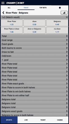 Screenshot of the application Champion Bet - #3