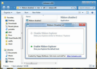 Screenshot of the application Ribbon Disabler for Windows 8 - #1
