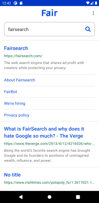 Screenshot of the application Fairsearch - #3
