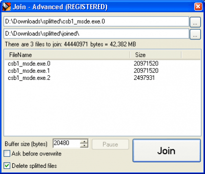 Screenshot of the application SplitFile - #3
