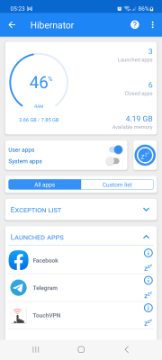 Screenshot of the application Hibernator: Force Stop Apps - #1