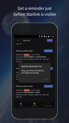 Screenshot of the application Find Starlink Satellites - #3