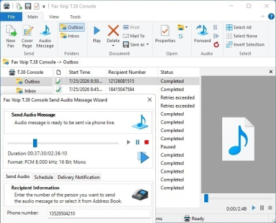 Screenshot of the application Fax Voip T.38 Console - #3