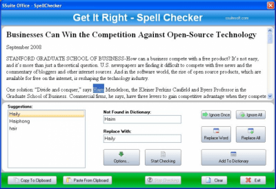 Screenshot of the application SSuite Office - Spell Checker - #1