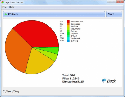 Screenshot of the application Large Folder Searcher - #1