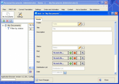 Screenshot of the application Personal Documents - #1