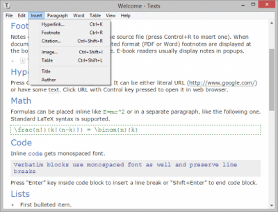 Screenshot of the application Texts - #2