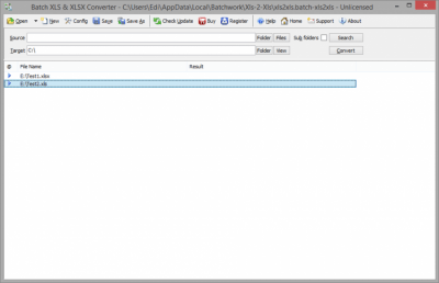 Screenshot of the application Batch XLS and XLSX Converter - #1