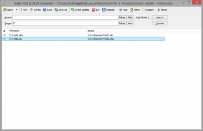 Screenshot of the application Batch XLS and XLSX Converter - #3